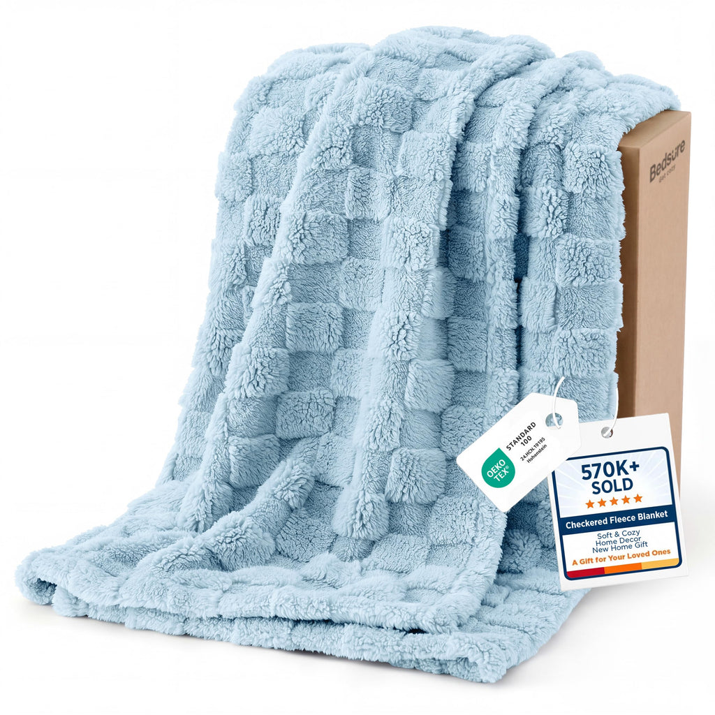 Bedsure GentleSoft Throw Blanket Checkered Fleece Blankets