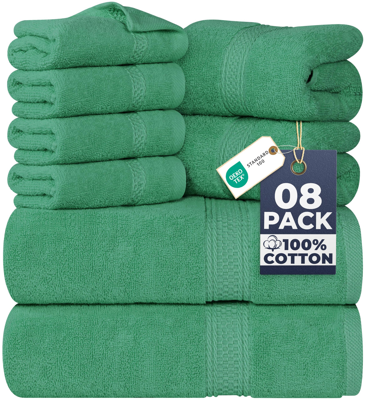Utopia Towels 8-Piece Premium Towel Set, 2 Bath Towels, 2 Hand Towels, and 4 Wash Cloths, 600 GSM 100% Ring Spun Cotton Highly Absorbent Towels for Bathroom, Gym, Hotel, and Spa