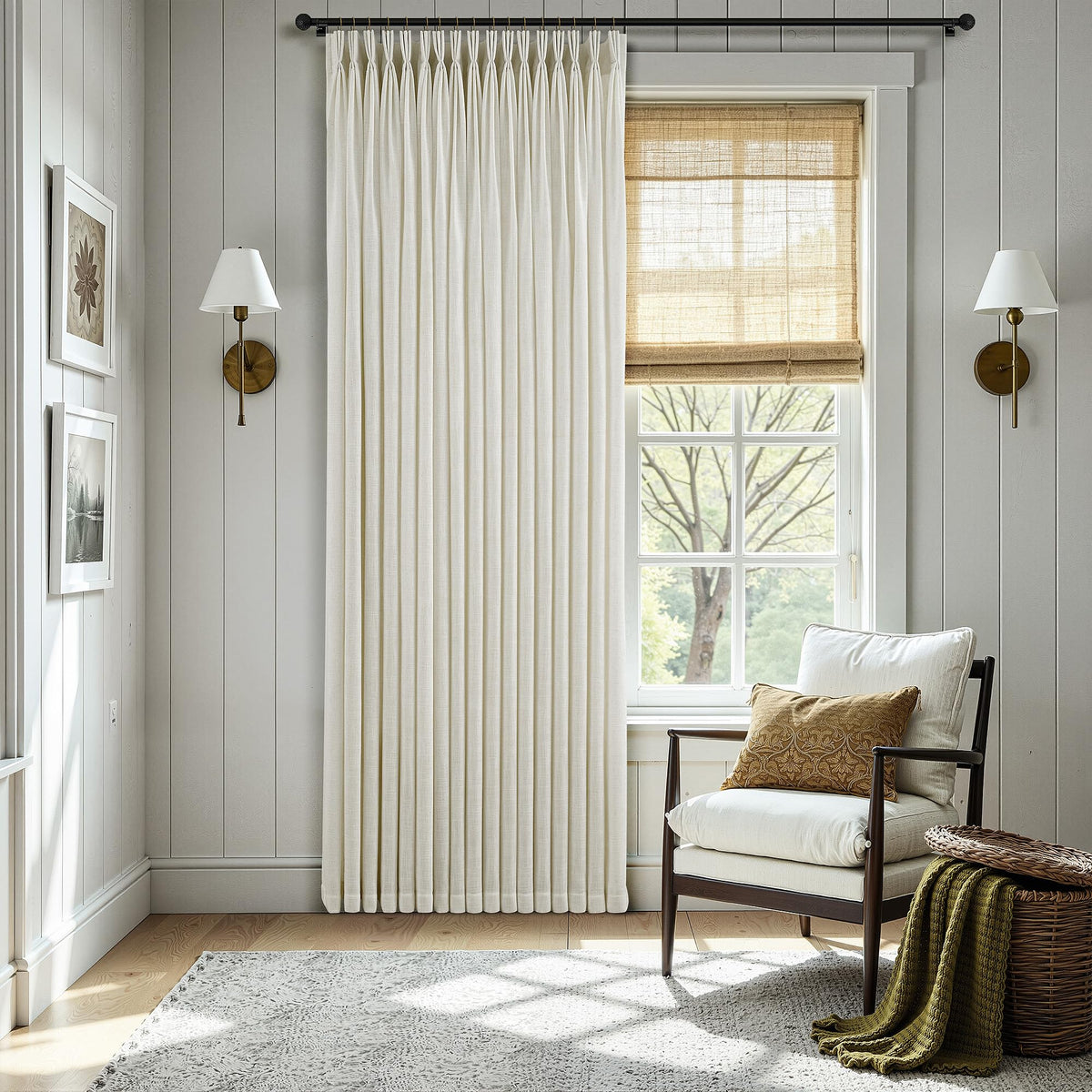 Triple Pinch-Pleated Light-Filtering Linen Curtains