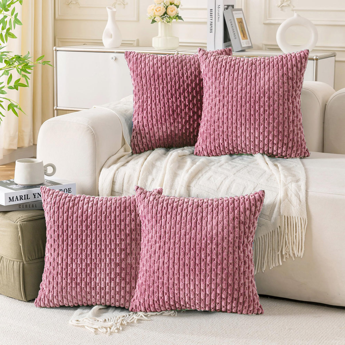 Cozoomy Set of 4 Corduroy Decorative Pillow Covers
