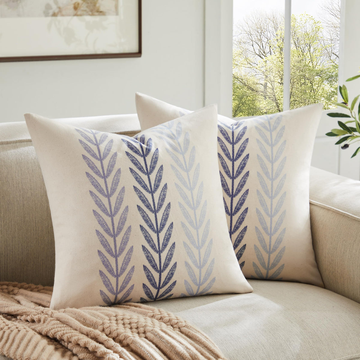YZJZEDS 100% Cotton Farmhouse Leaf Print Pillow Covers
