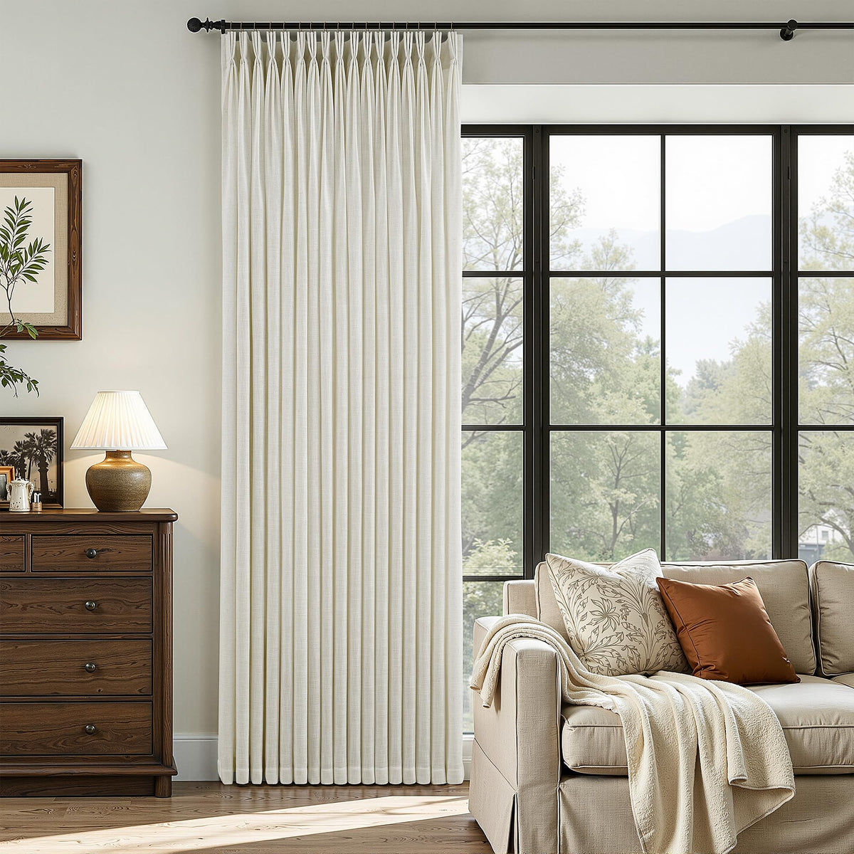 Triple Pinch-Pleated Light-Filtering Linen Curtains