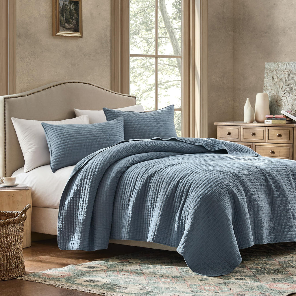 WDCOZY 100% Cotton Channel Pick-Stitch Quilt Set