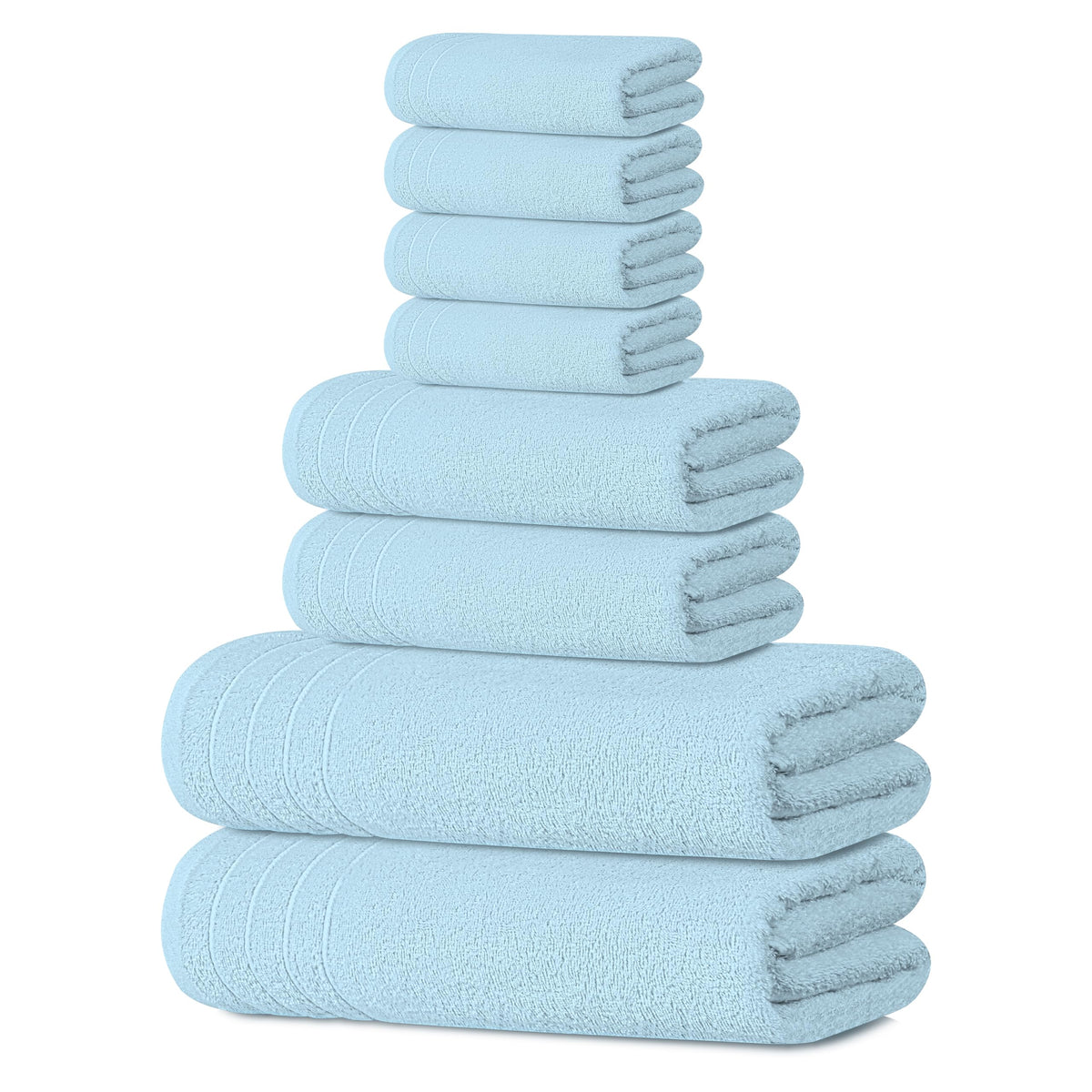 Tens Towels Pack of 8 Towels Set, 2 Extra Large Bath, 2 Hand, 4 Washcloths, 100% Cotton, Lighter Weight, Quicker to Dry, Super Absorbent, Perfect for Bathroom