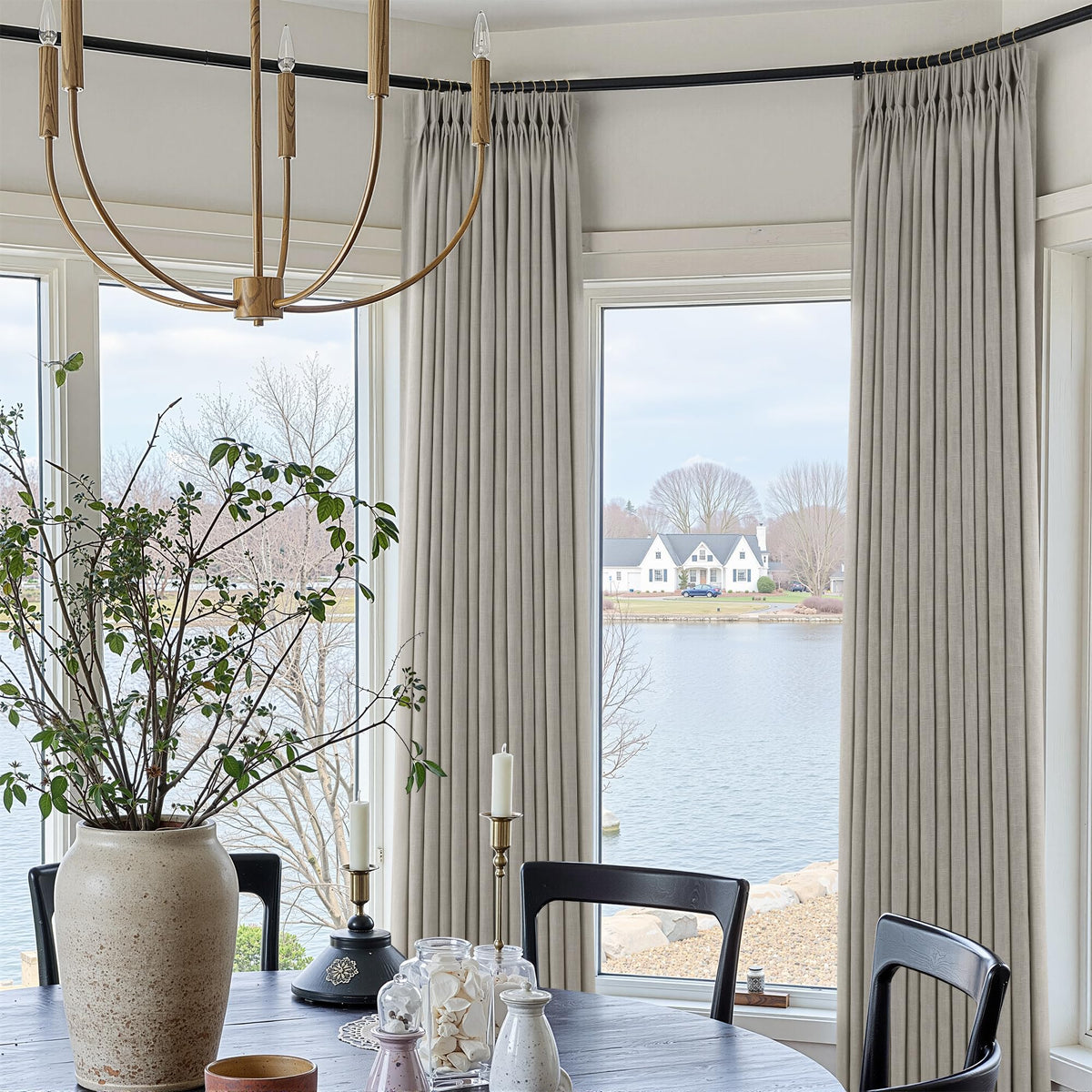 Triple Pinch-Pleated Light-Filtering Linen Curtains