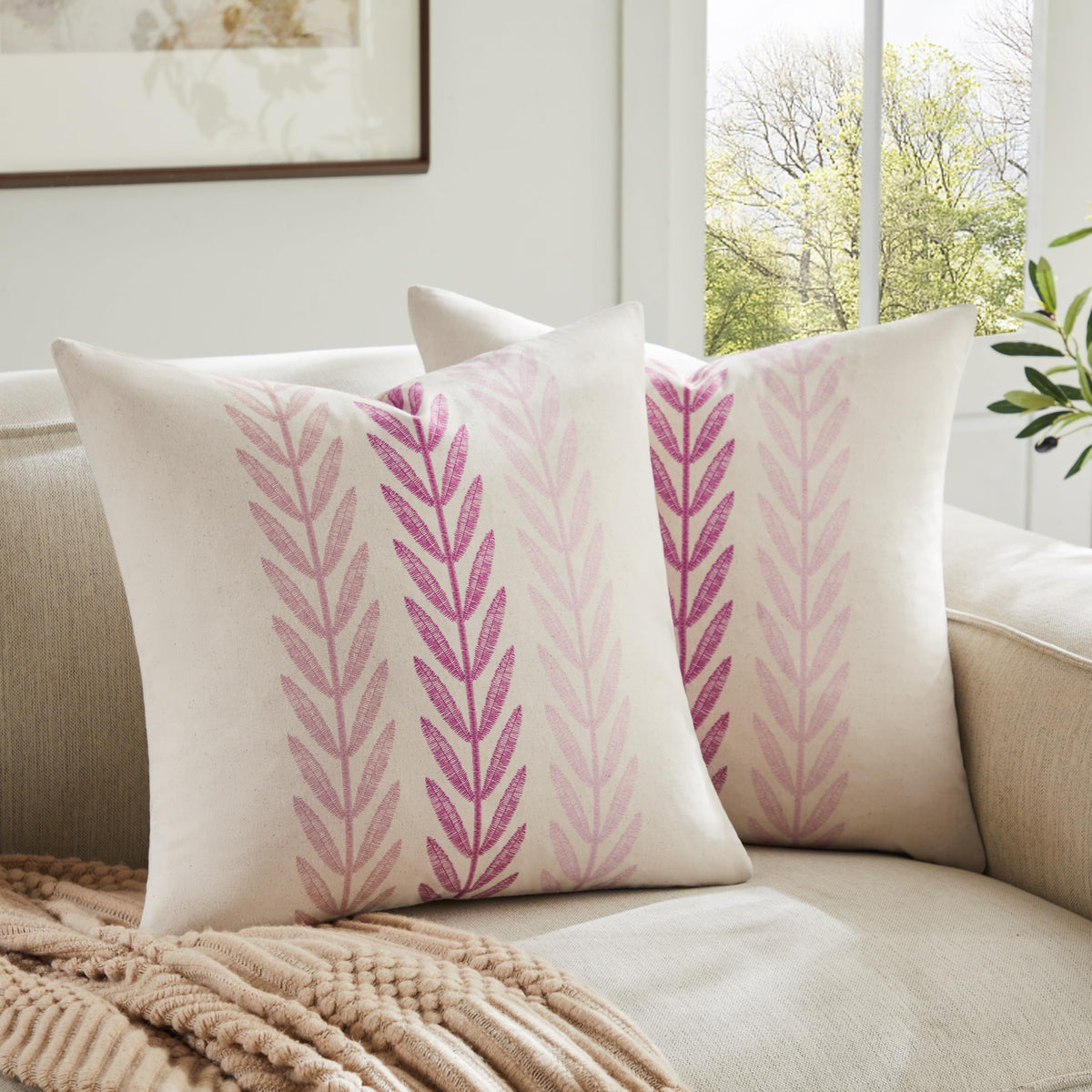 YZJZEDS 100% Cotton Farmhouse Leaf Print Pillow Covers