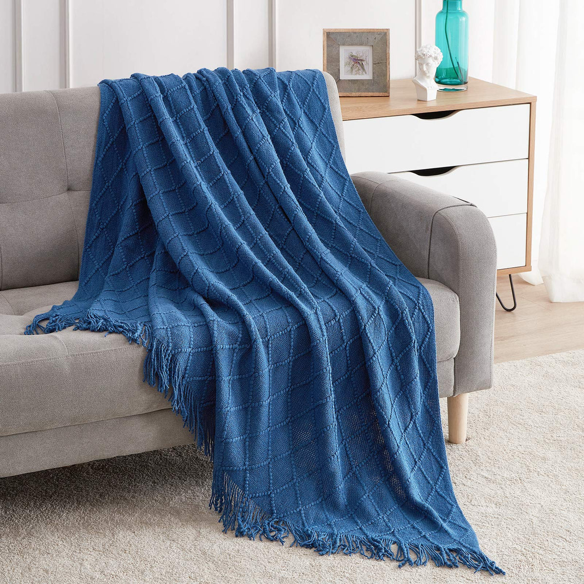 BOURINA Soft Textured Knitted Throw Blanket for Sofa