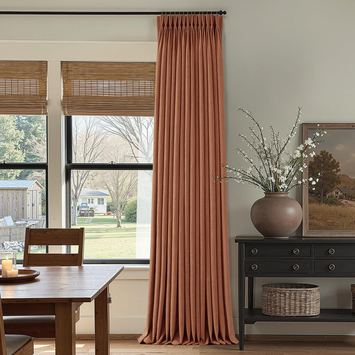 Triple Pinch-Pleated Light-Filtering Linen Curtains
