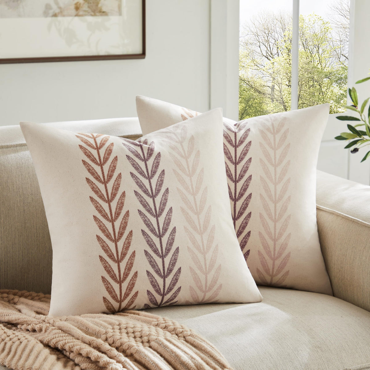 YZJZEDS 100% Cotton Farmhouse Leaf Print Pillow Covers