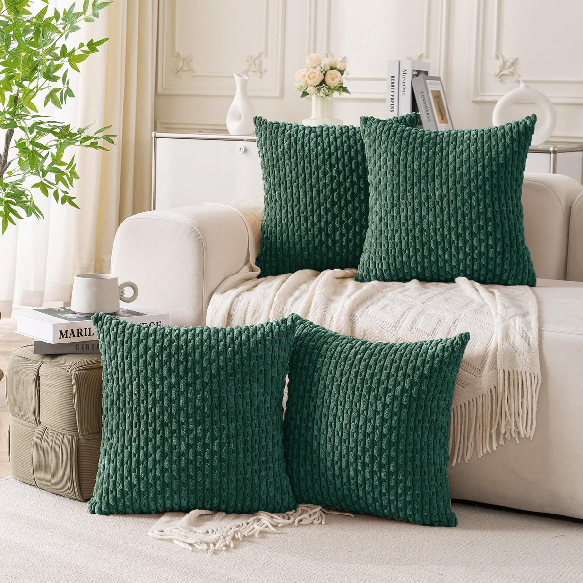 Cozoomy Set of 4 Corduroy Decorative Pillow Covers