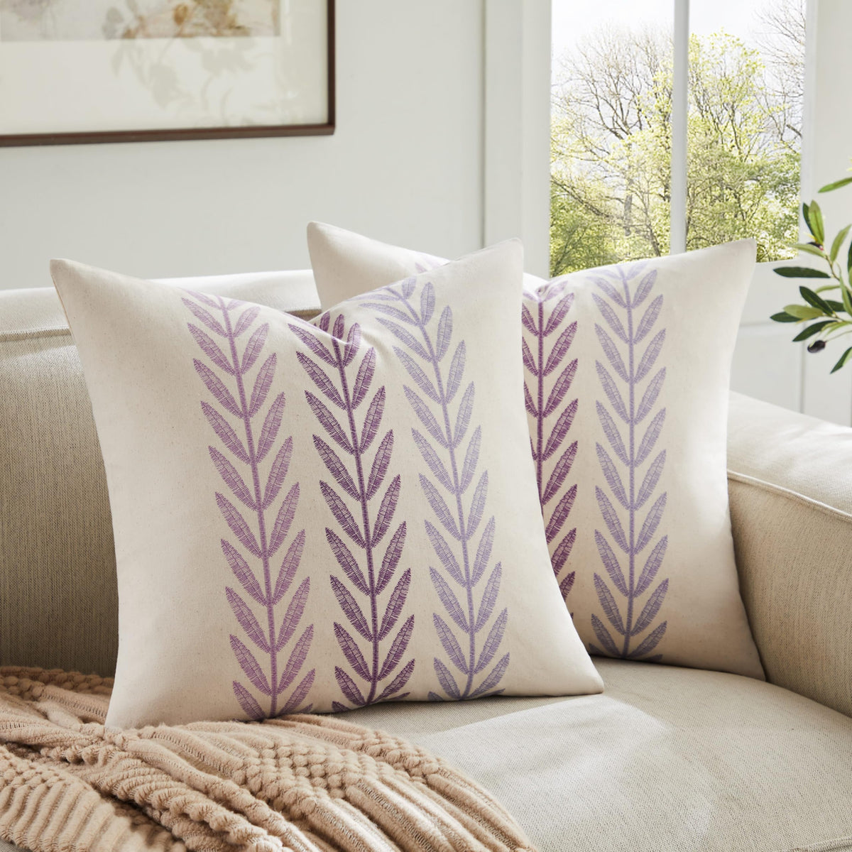 YZJZEDS 100% Cotton Farmhouse Leaf Print Pillow Covers