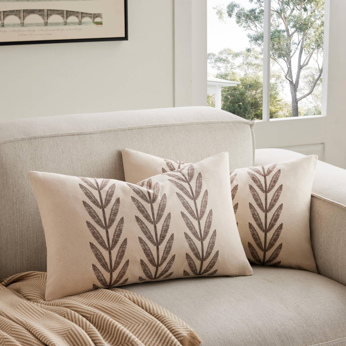 YZJZEDS 100% Cotton Farmhouse Leaf Print Pillow Covers