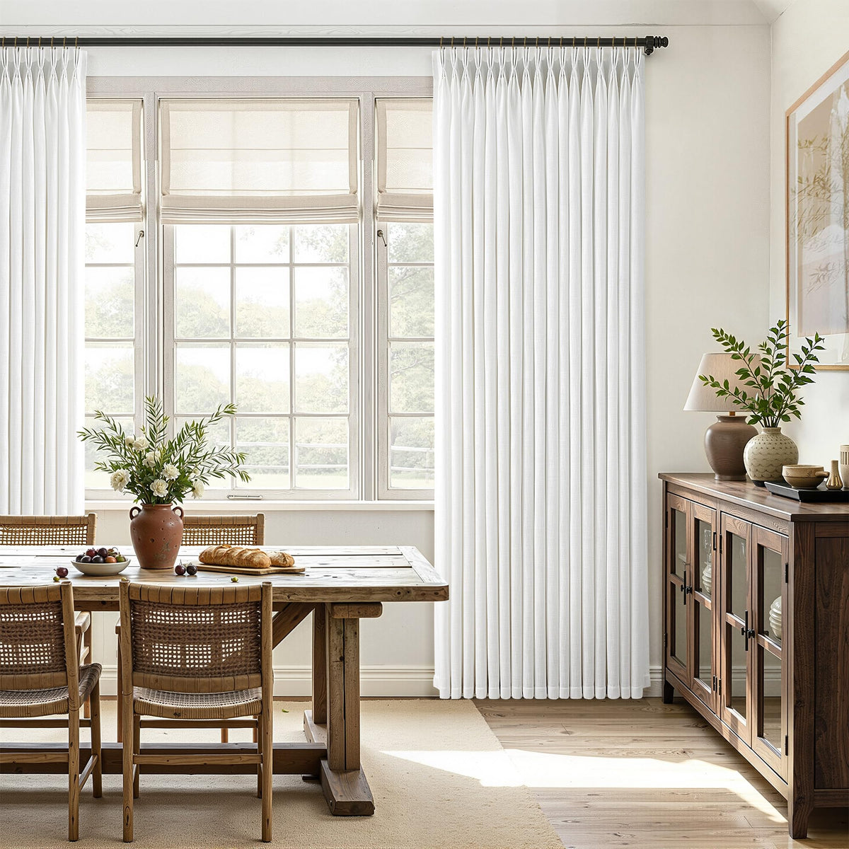 Triple Pinch-Pleated Light-Filtering Linen Curtains