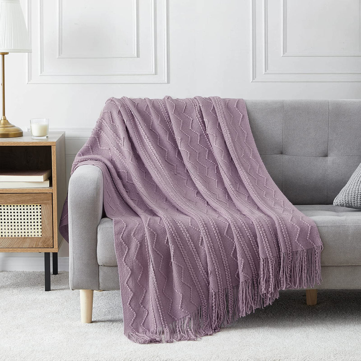 BOURINA Soft Textured Knitted Throw Blanket for Sofa