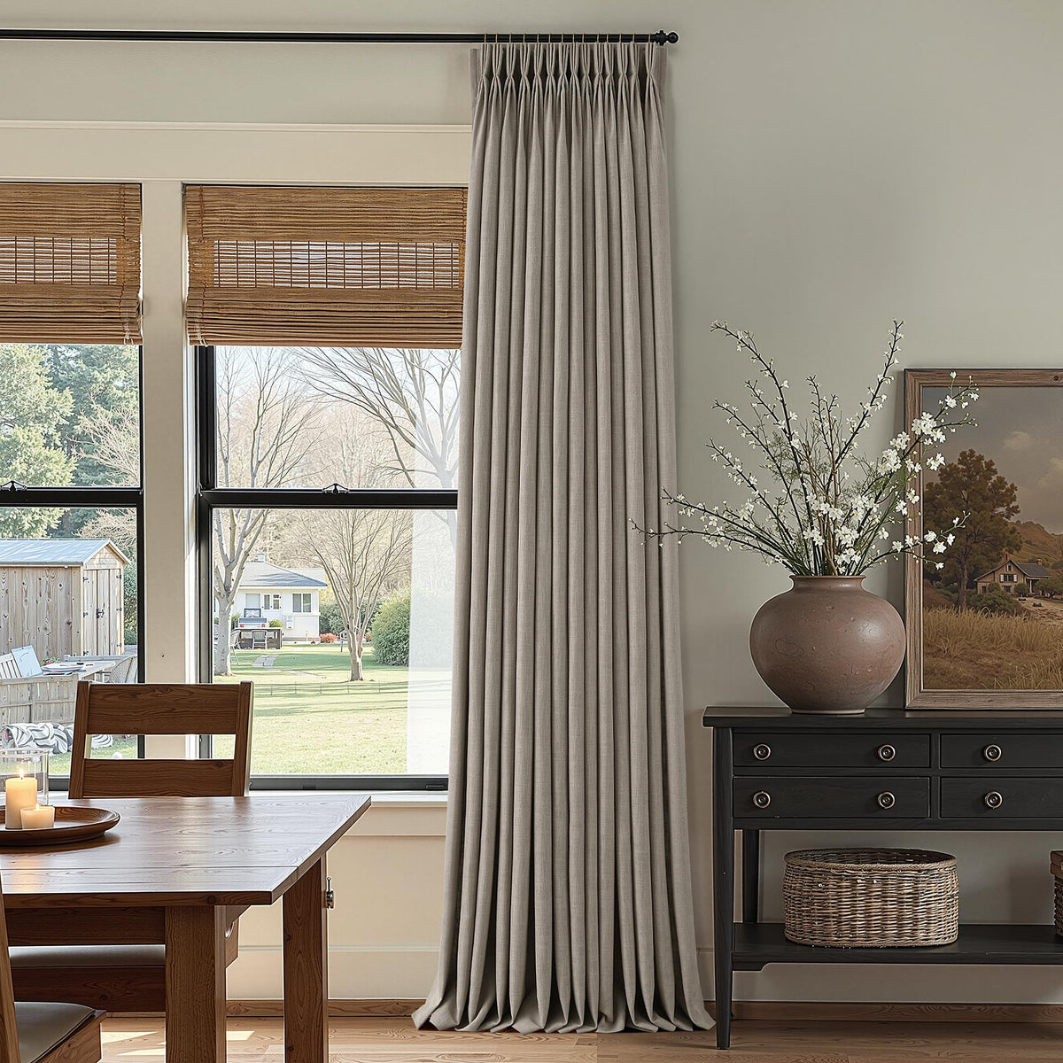 Triple Pinch-Pleated Light-Filtering Linen Curtains