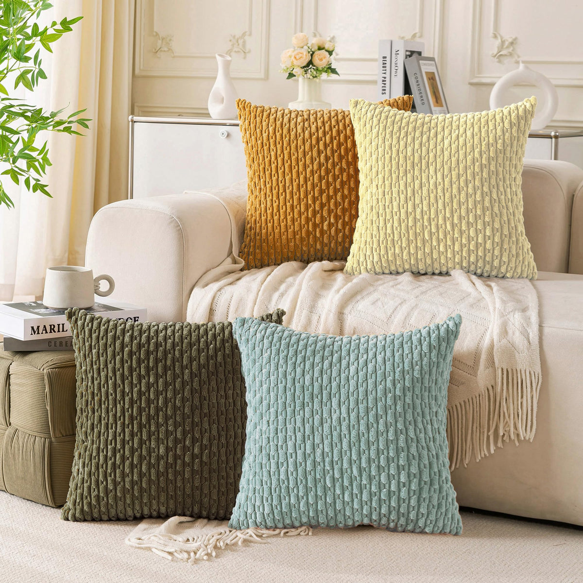 Cozoomy Set of 4 Corduroy Decorative Pillow Covers