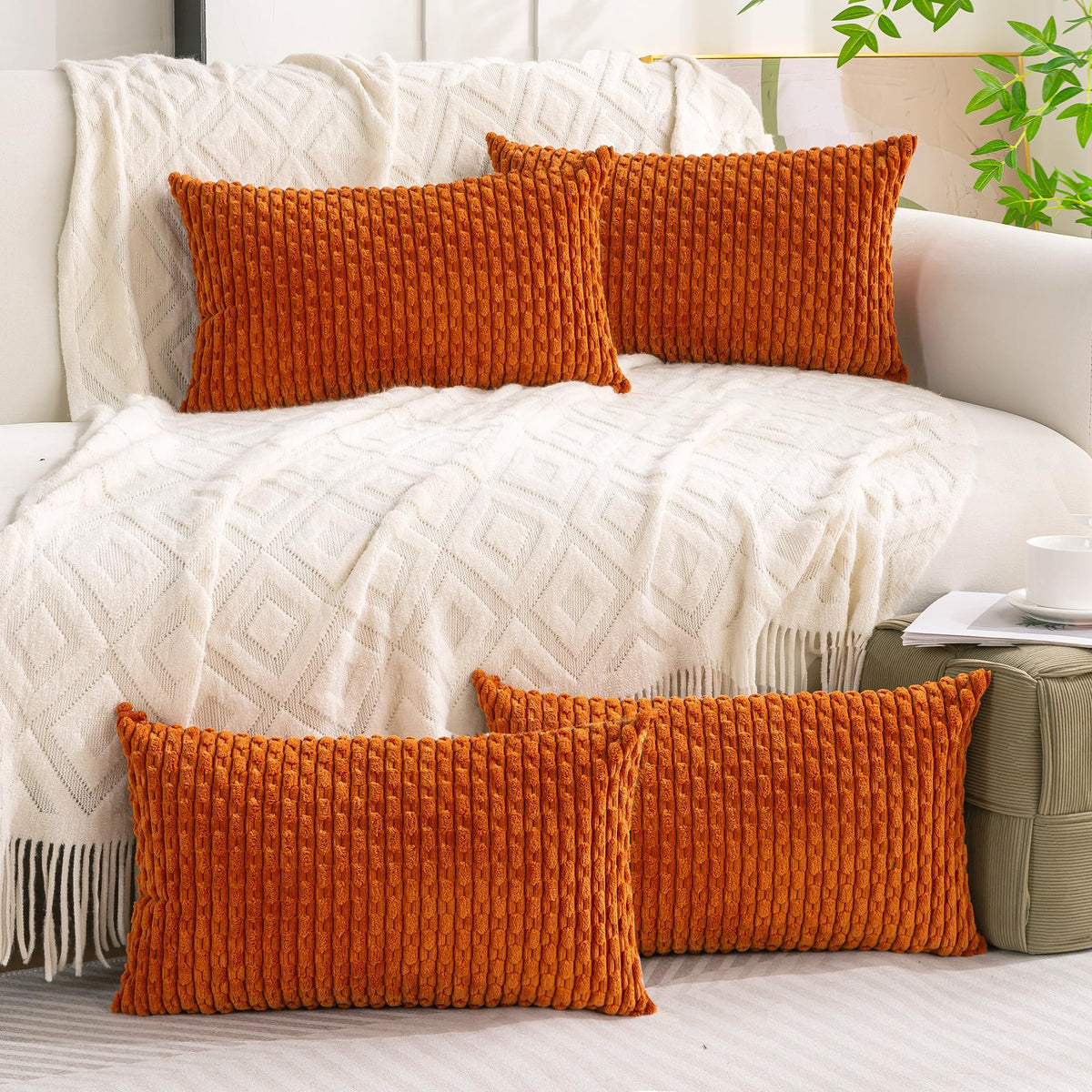 Cozoomy Set of 4 Corduroy Decorative Pillow Covers