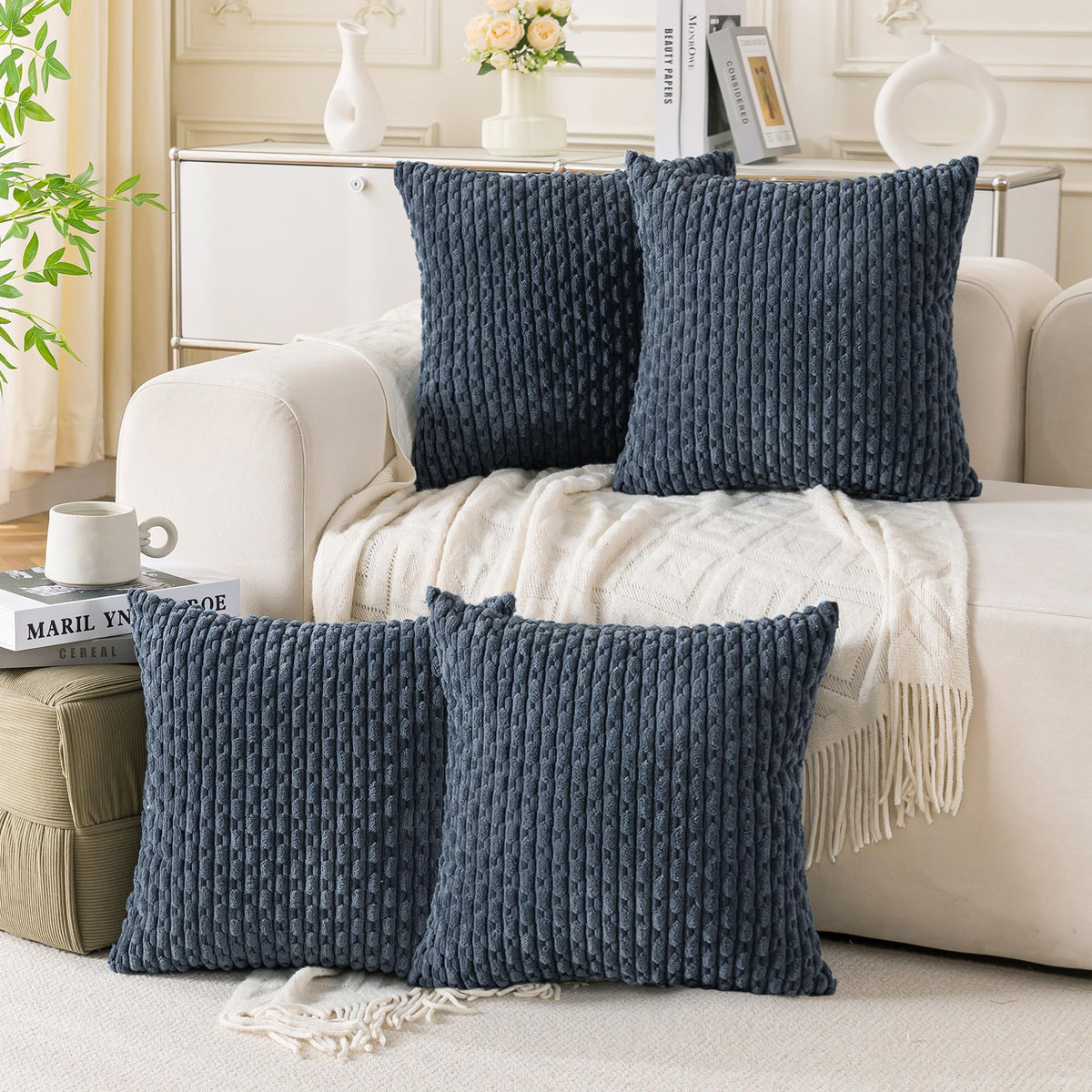 Cozoomy Set of 4 Corduroy Decorative Pillow Covers