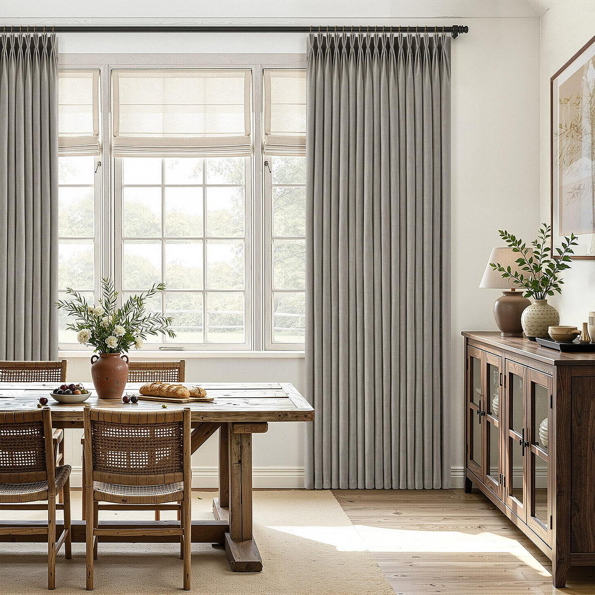 Triple Pinch-Pleated Light-Filtering Linen Curtains
