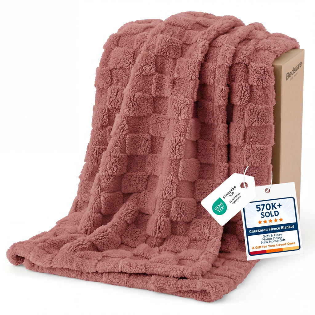Bedsure GentleSoft Throw Blanket Checkered Fleece Blankets