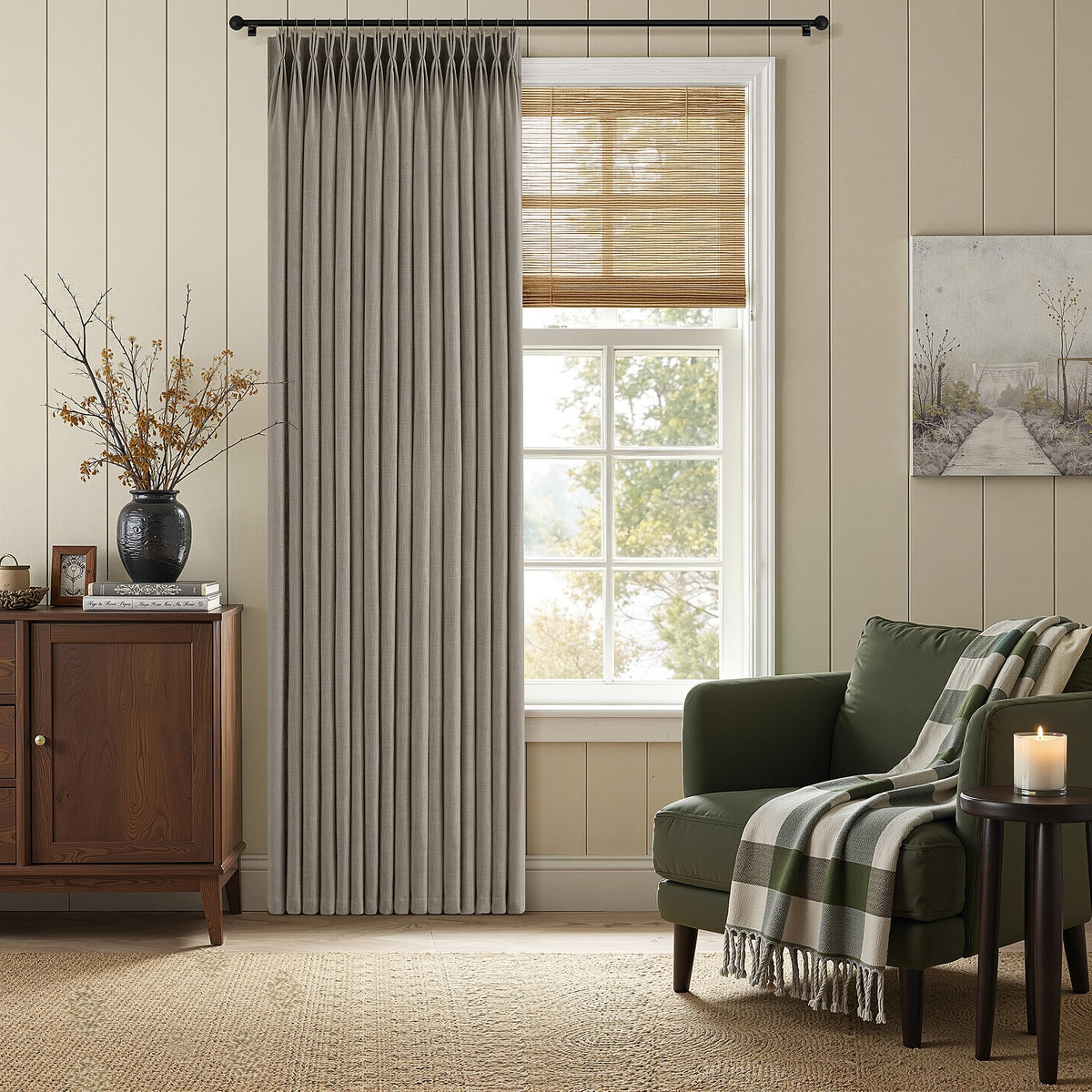 Triple Pinch-Pleated Light-Filtering Linen Curtains