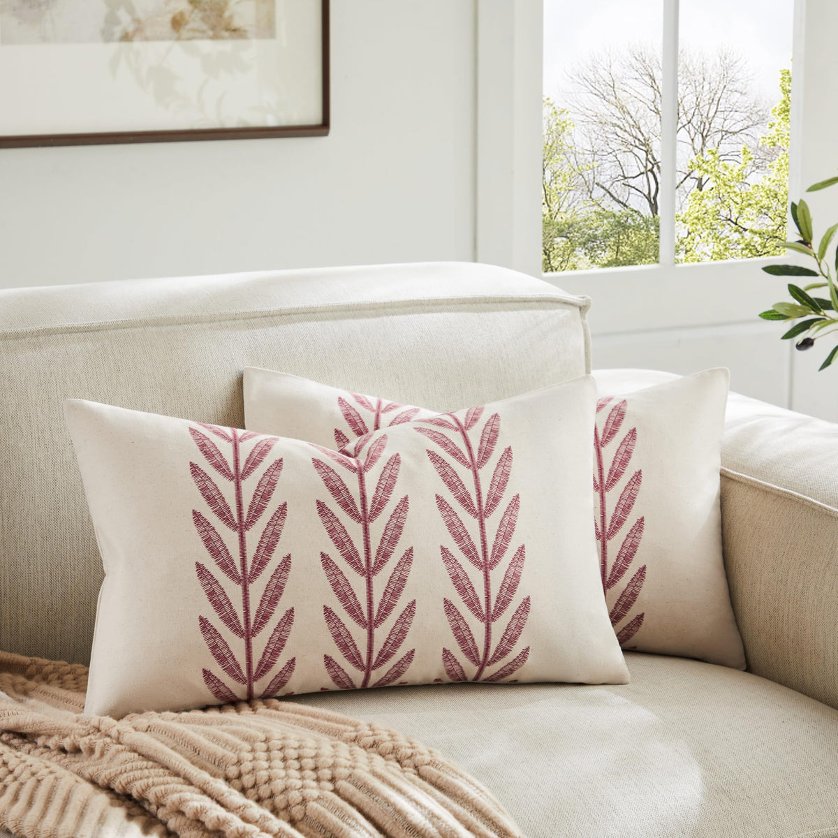 YZJZEDS 100% Cotton Farmhouse Leaf Print Pillow Covers