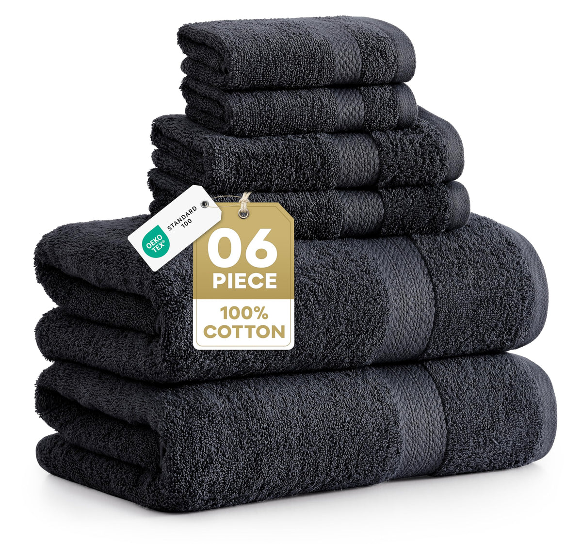 LANE LINEN 6-Piece Ring-Spun Cotton Bathroom Towel Set