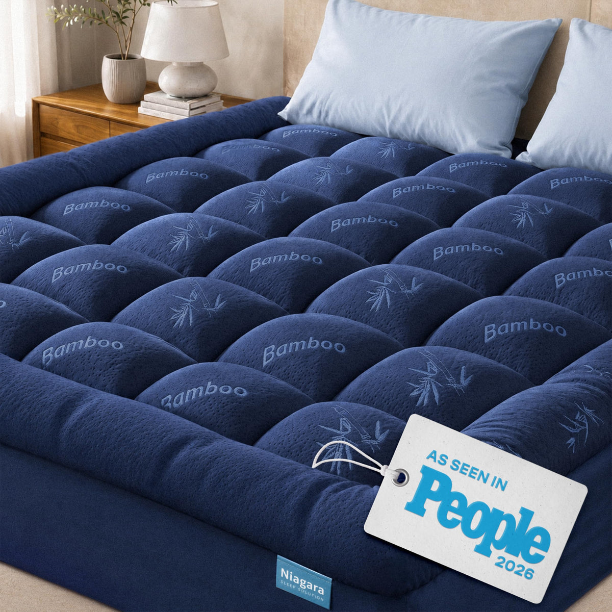 Niagara Sleep Solution Ultra Soft Mattress Topper - Rayon Derived from Bamboo Pillow Top Mattress Pad for Back Pain Relief - Naturally Cooling for Hot Sleepers