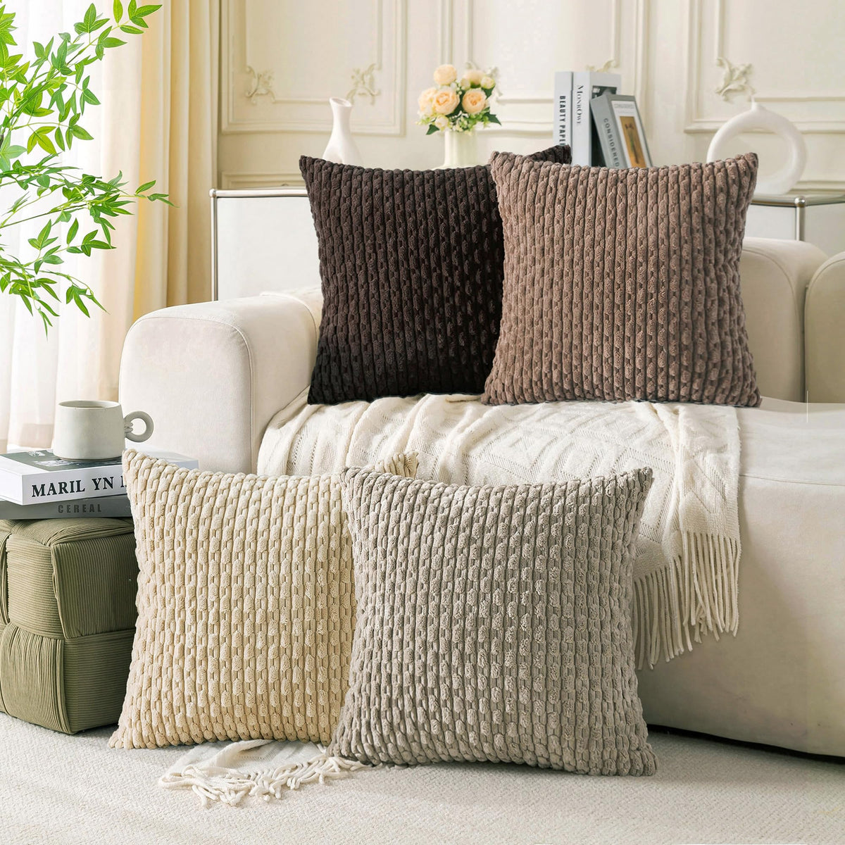 Cozoomy Set of 4 Corduroy Decorative Pillow Covers