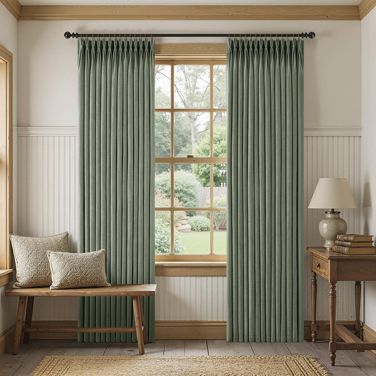 Triple Pinch-Pleated Light-Filtering Linen Curtains