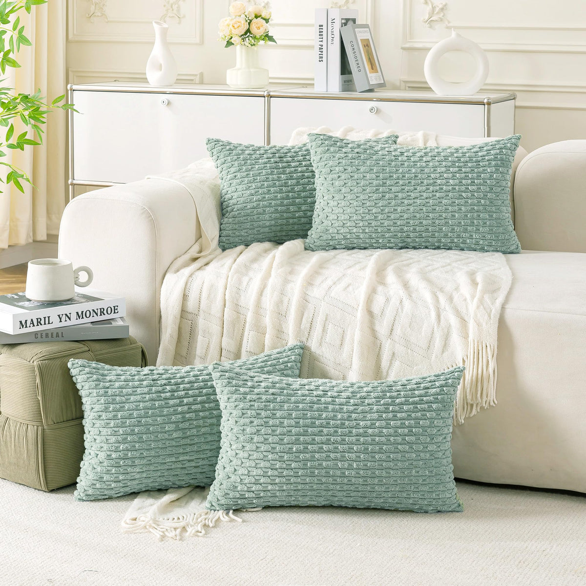 Cozoomy Set of 4 Corduroy Decorative Pillow Covers