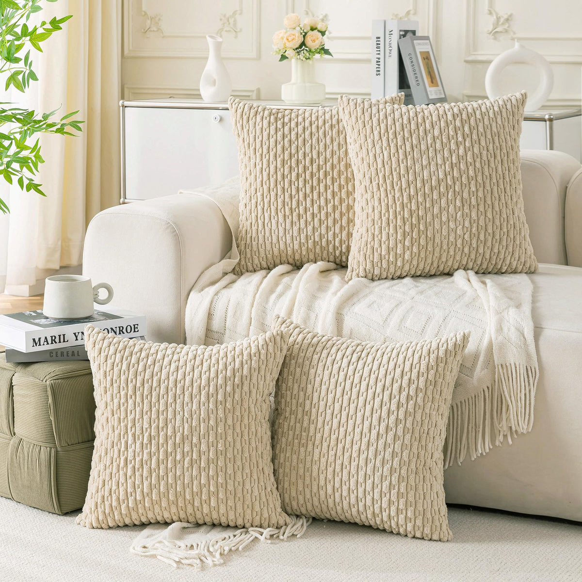 Cozoomy Set of 4 Corduroy Decorative Pillow Covers