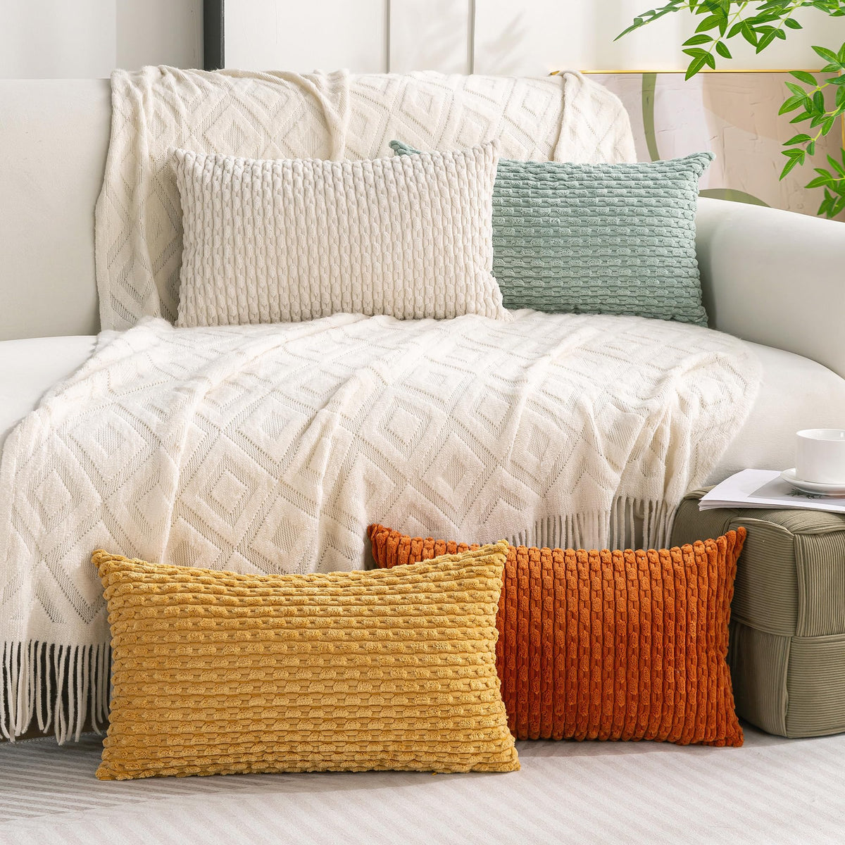 Cozoomy Set of 4 Corduroy Decorative Pillow Covers