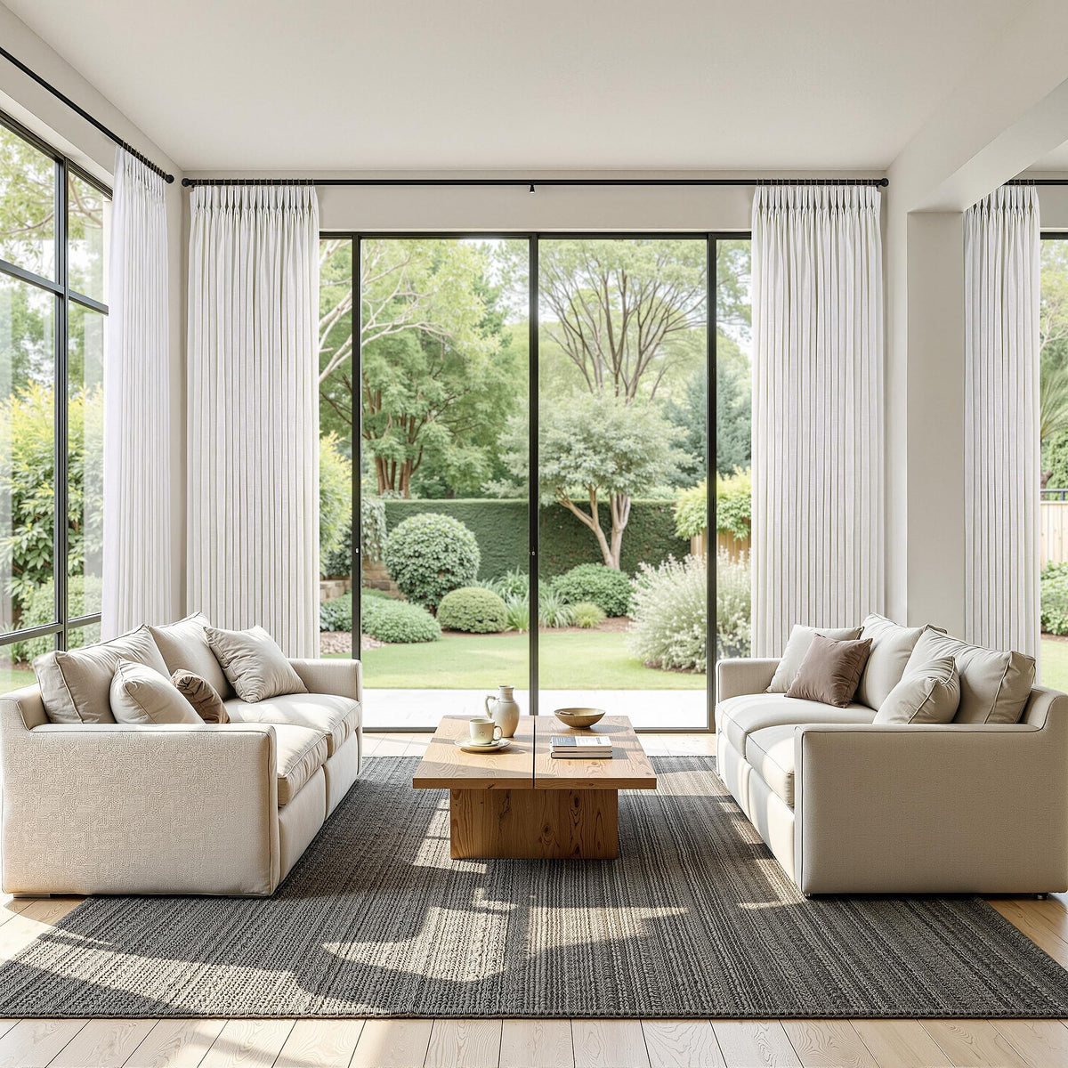 Triple Pinch-Pleated Light-Filtering Linen Curtains