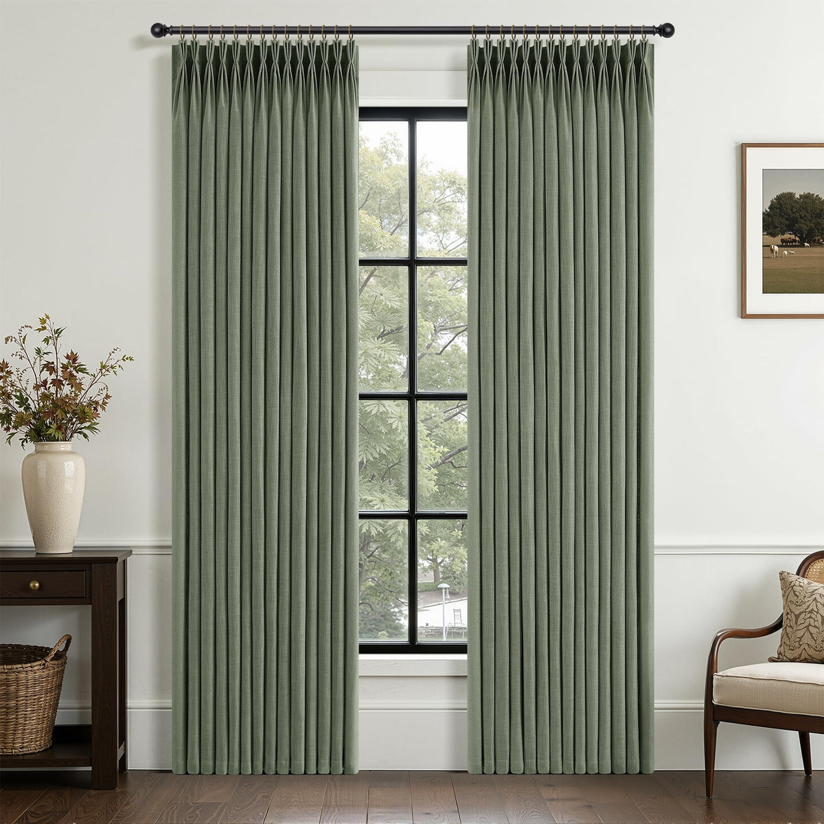 Triple Pinch-Pleated Light-Filtering Linen Curtains
