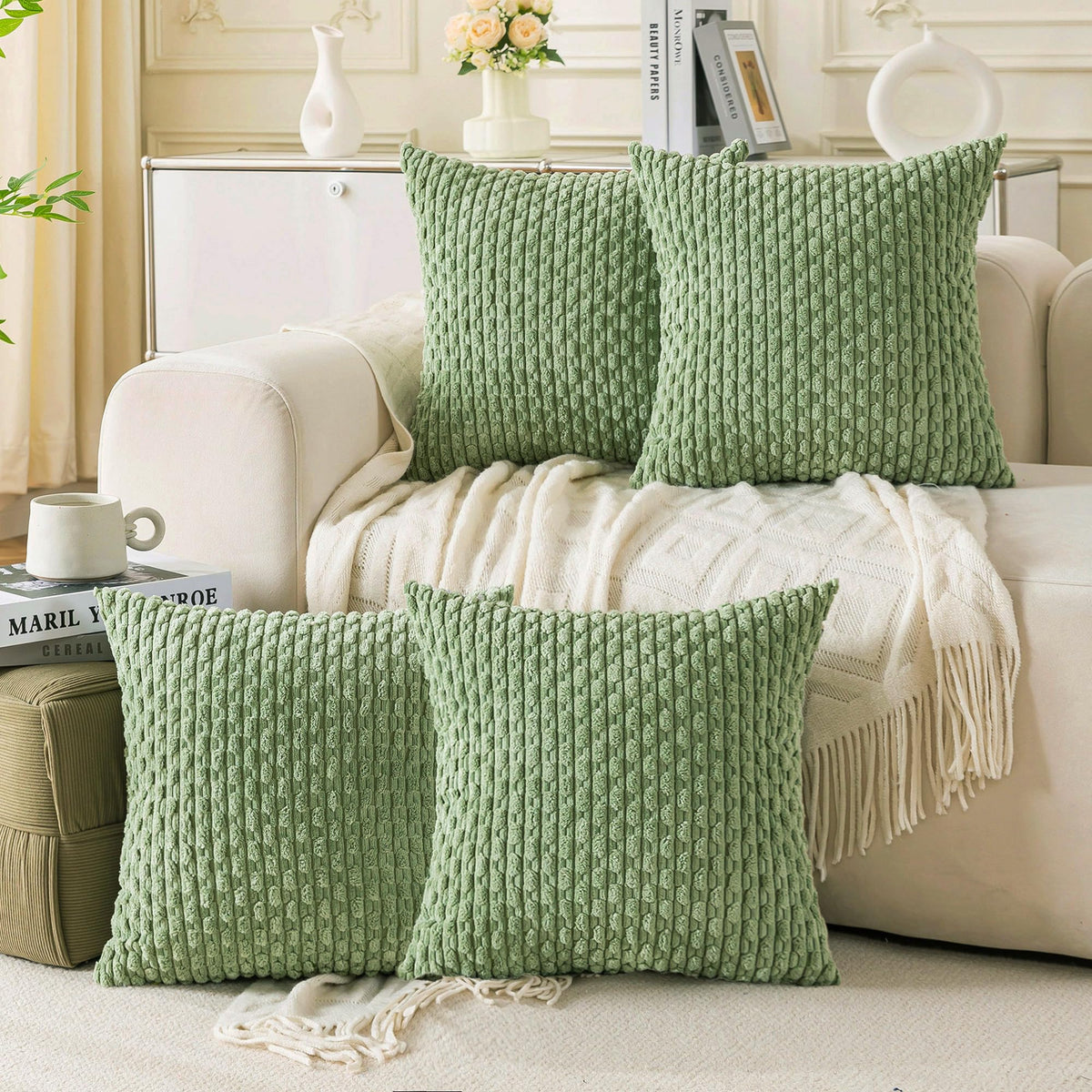 Cozoomy Set of 4 Corduroy Decorative Pillow Covers