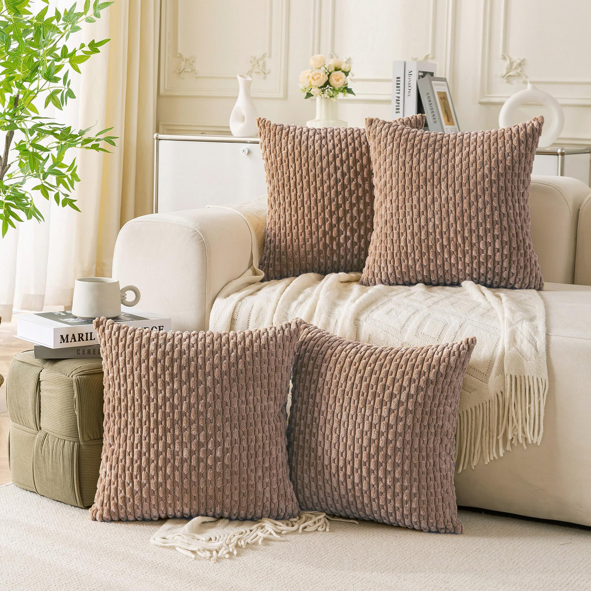 Cozoomy Set of 4 Corduroy Decorative Pillow Covers