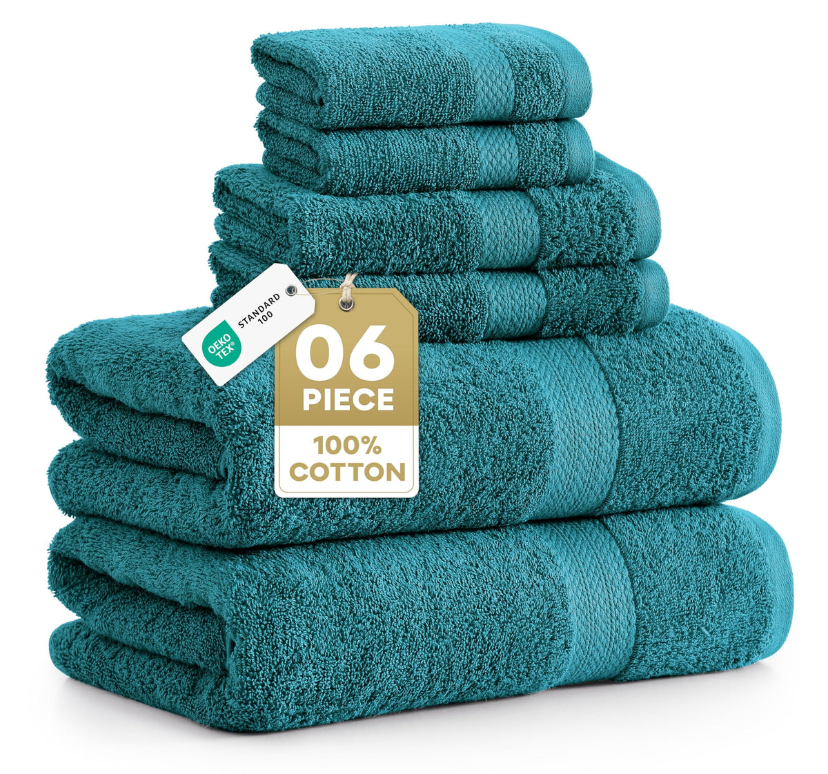 LANE LINEN 6-Piece Ring-Spun Cotton Bathroom Towel Set