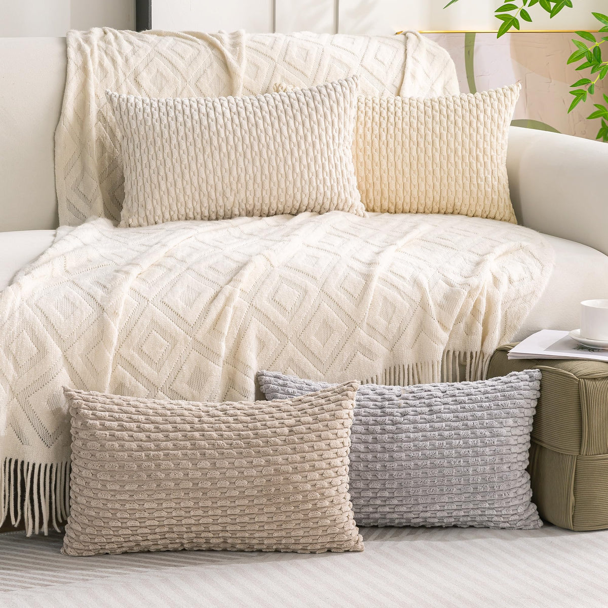 Cozoomy Set of 4 Corduroy Decorative Pillow Covers