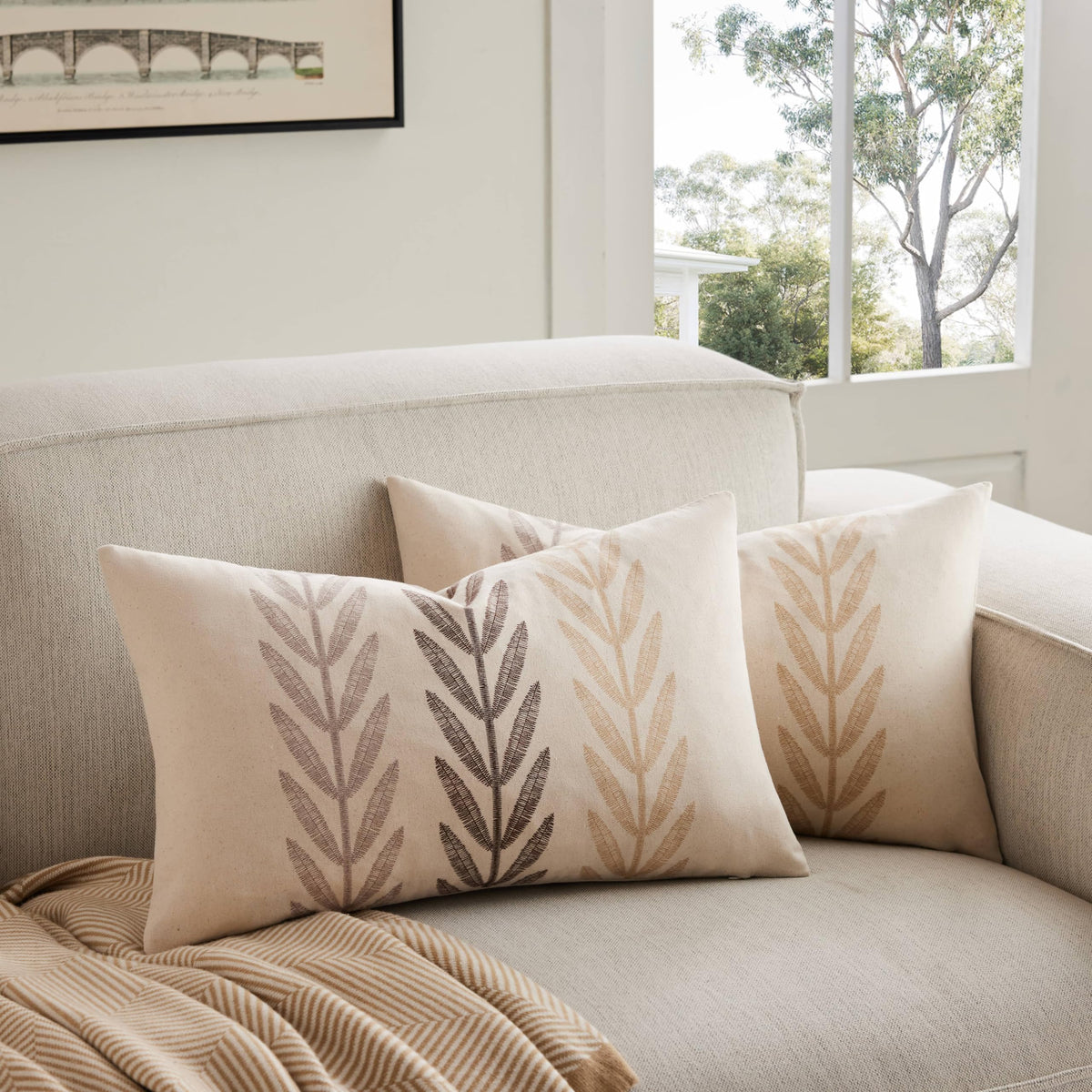 YZJZEDS 100% Cotton Farmhouse Leaf Print Pillow Covers