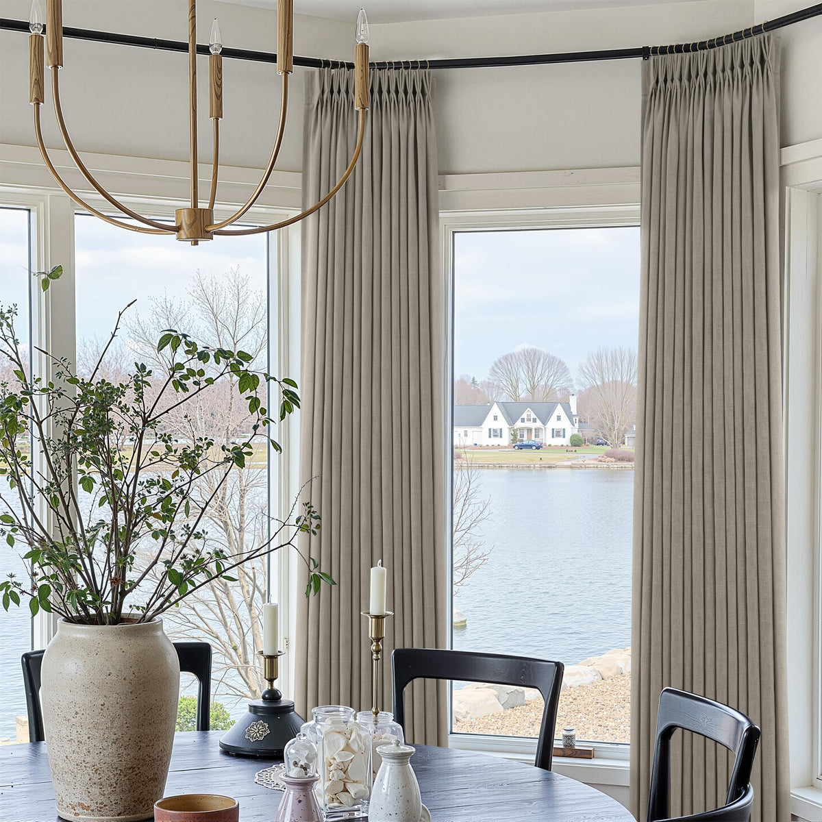 Triple Pinch-Pleated Light-Filtering Linen Curtains