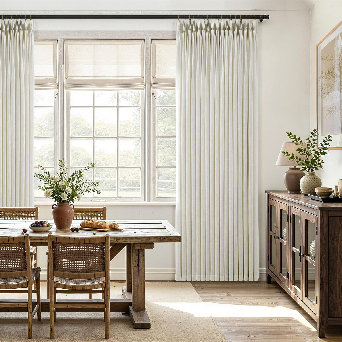 Triple Pinch-Pleated Light-Filtering Linen Curtains