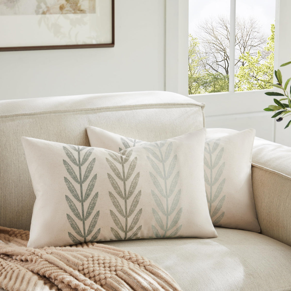 YZJZEDS 100% Cotton Farmhouse Leaf Print Pillow Covers