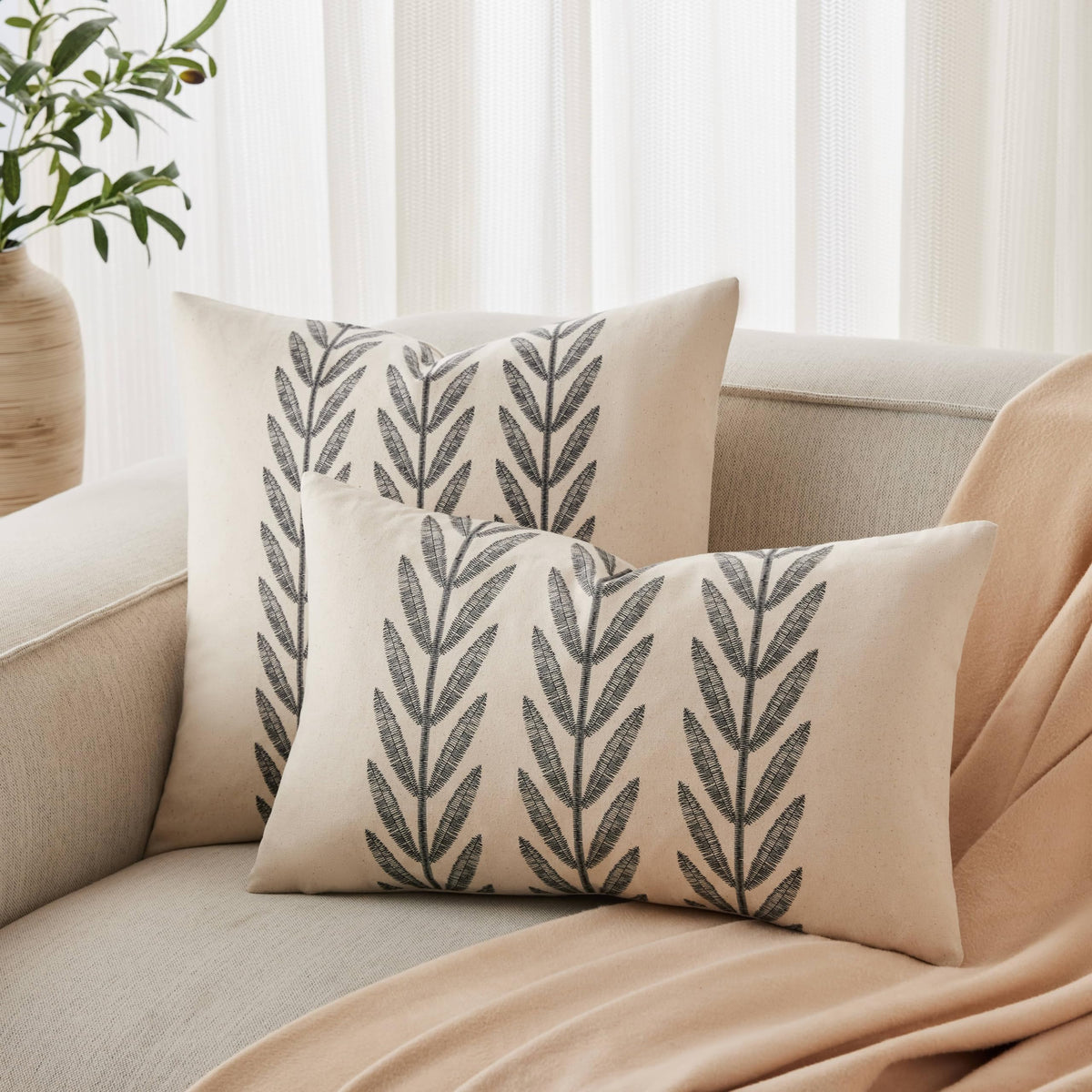YZJZEDS 100% Cotton Farmhouse Leaves Pillow Covers