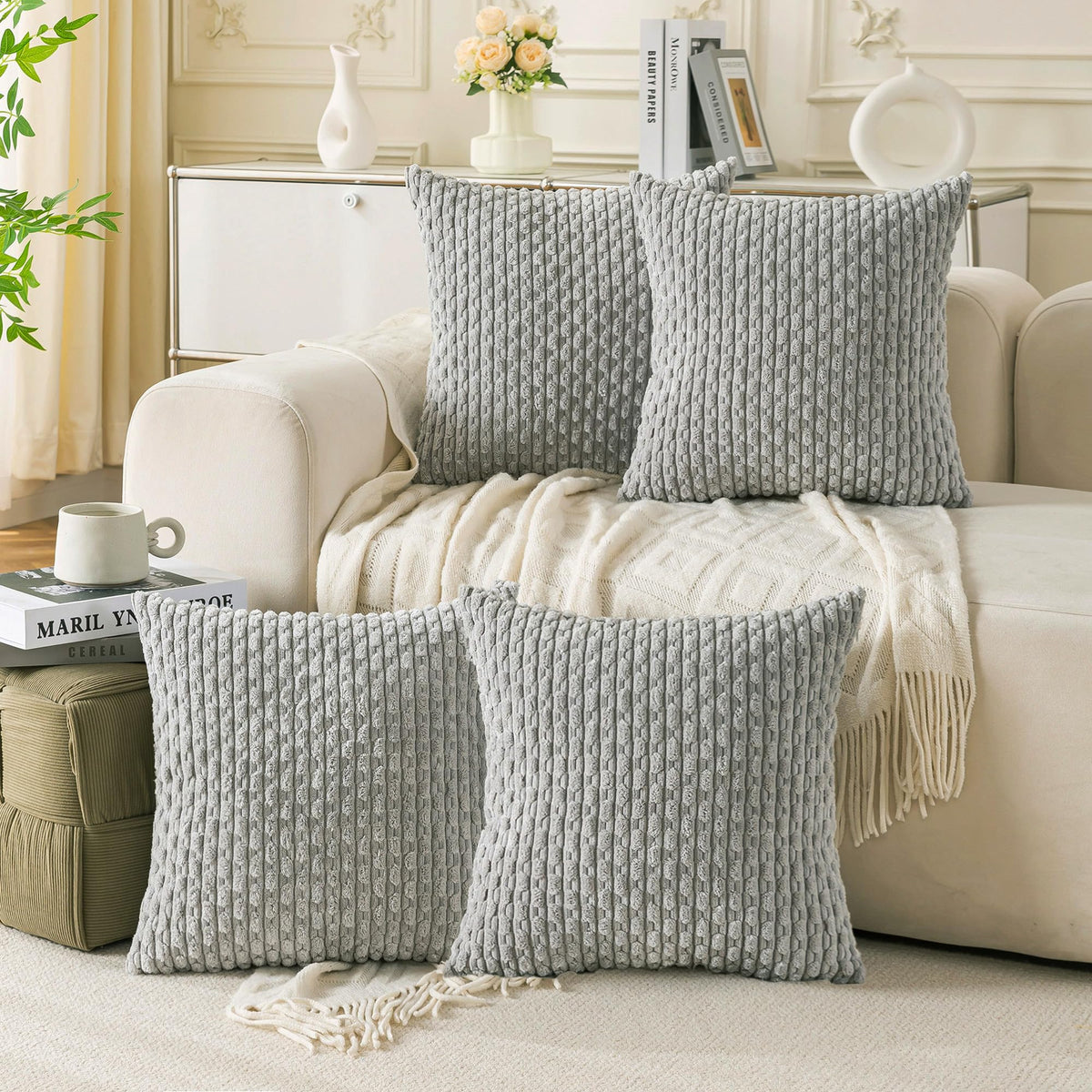 Cozoomy Set of 4 Corduroy Decorative Pillow Covers