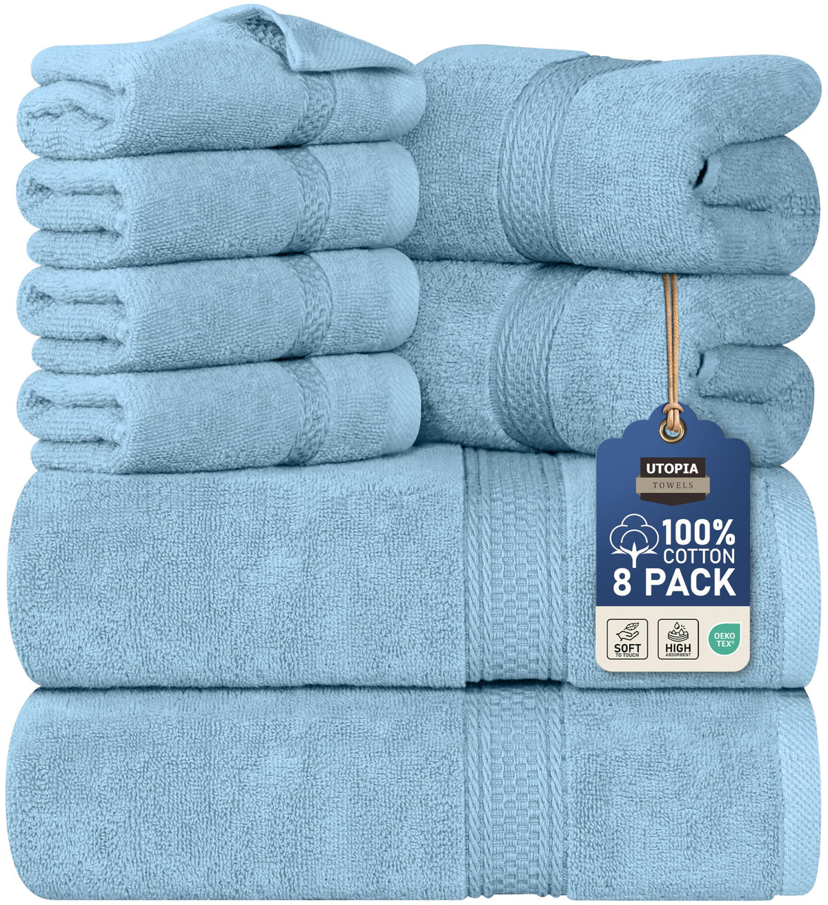Utopia Towels 8-Piece 600 GSM Cotton Bathroom Towel Set