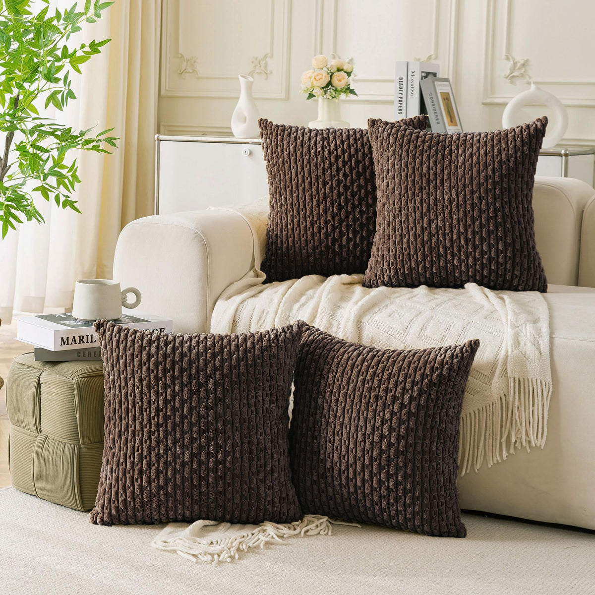 Cozoomy Set of 4 Corduroy Decorative Pillow Covers