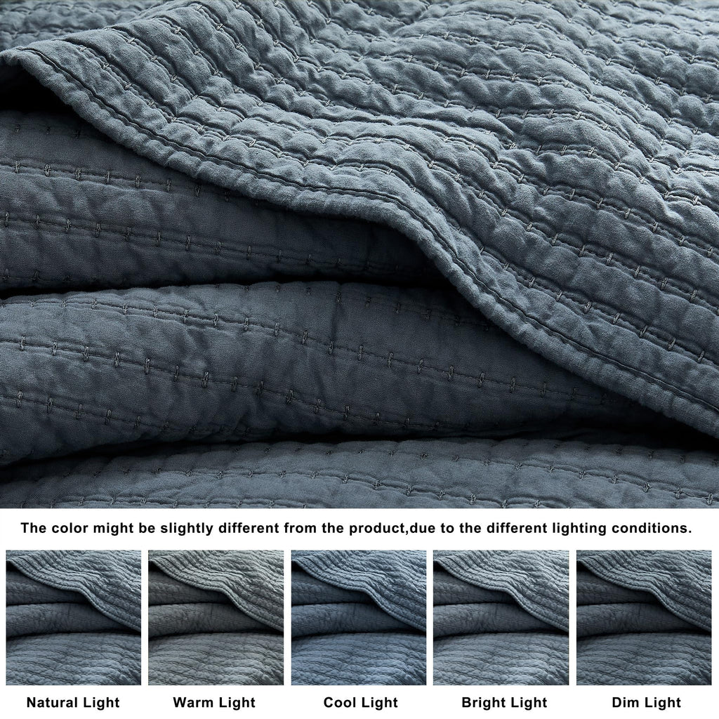 WDCOZY 100% Cotton Channel Pick-Stitch Quilt Set