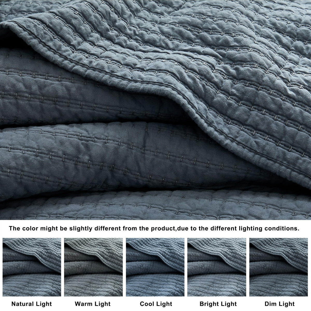 WDCOZY 100% Cotton Channel Pick-Stitch Quilt Set